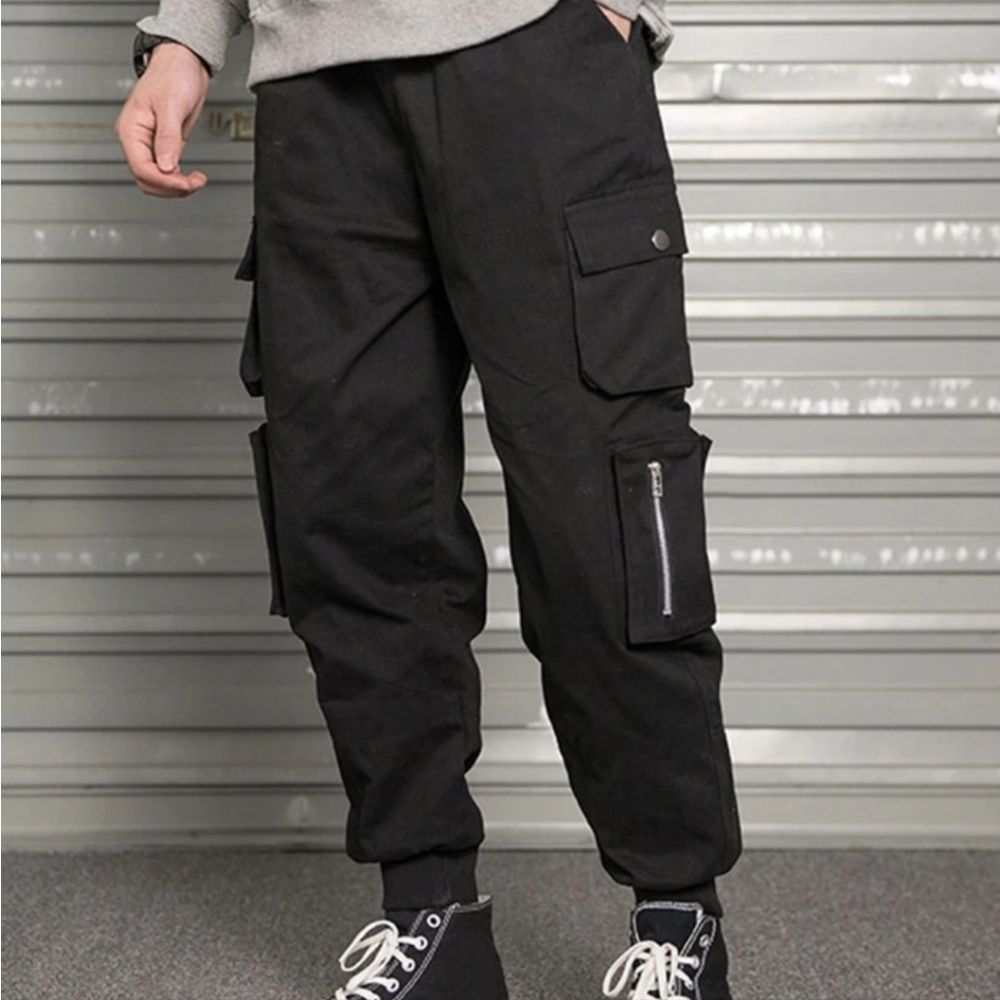 Unisex Side Flap Pocket Zip Detail Cargo Pants Small